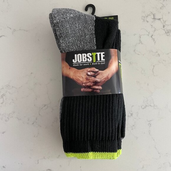 Gold Medal Intl Jobsite 3 Pairs Crew Socks Made for Work Blk Grn Shoe Sz 6-12 - Picture 1 of 5